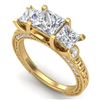 Image 1 : 2.66 ctw Princess VS/SI Diamond Art Deco 3 Stone Ring 18k Yellow Gold - REF-581W8H