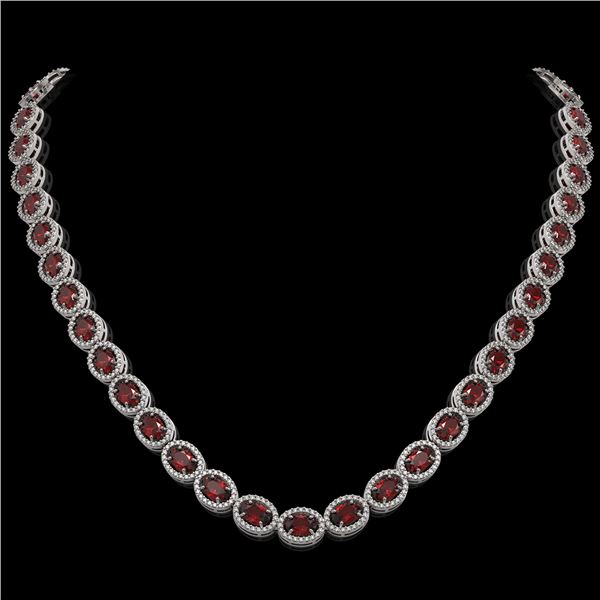 32.82 ctw Garnet & Diamond Micro Pave Halo Necklace 10k White Gold - REF-600M2G