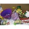 Image 1 : BOX OF MISC. ARTIFICIAL FLOWERS, BASKETS, TOOTHPICKS, BAGS, ETC.