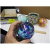 Image 2 : 3 GLASS FLOATS & A SMALL POTTERY BOWL WITH FACE