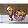 Image 1 : RUBY GLASS VASE WITH GOLD EMBOSS & CRYSTAL RUBY GLASS VASE