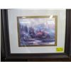 Image 2 : FRAMED PRINT OF A CABIN WITH MOUNTAIN & LAKE & A COPPERCRAFT PRINT OF THE BUFFALO & HUNTER