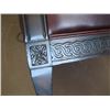 Image 8 : SOLID FRAMED LEATHER 4 PIECE SOFA, LOVESEAT, CHAIR & FOOTSTOOL. CHAIR HAS SOME MARKINGS ON BACK. ORI