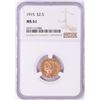 Image 1 : 1915 $2 1/2 Indian Head Quarter Eagle Gold Coin NGC MS61