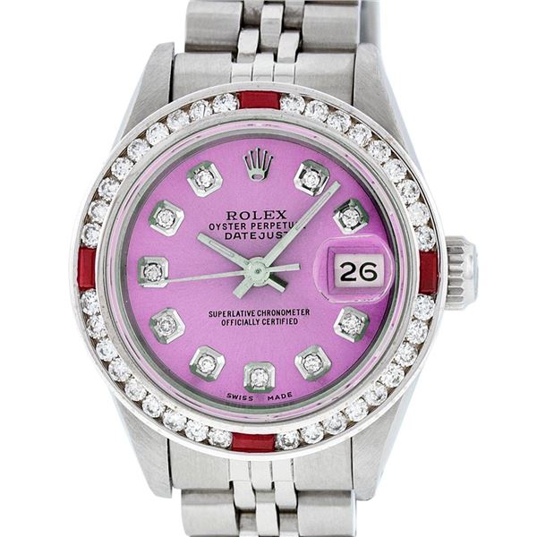Rolex Ladies Stainless Steel Pink Diamond & Ruby Datejust Wristwatch