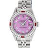 Image 2 : Rolex Ladies Stainless Steel Pink Diamond & Ruby Datejust Wristwatch