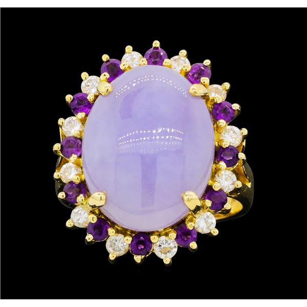 14KT Yellow Gold Ladies 6.32 ctw Jade, Amethyst, and Diamond Ring