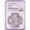 Image 1 : 1921 $1 Morgan Silver Dollar Coin NGC MS63
