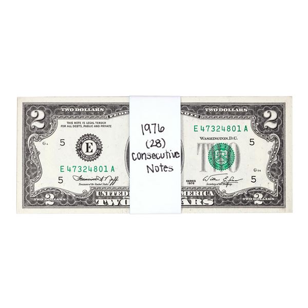 Lot of (28) Consecutive 1976 $2 Federal Reserve Notes Richmond