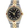 Image 1 : Rolex Men's Two Tone Steel & Gold Black String Diamond & Ruby Datejust Wristwatch