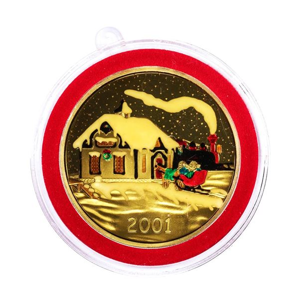 2001 Christmas Holidays .999 Fine Silver Colorized Enamel Round