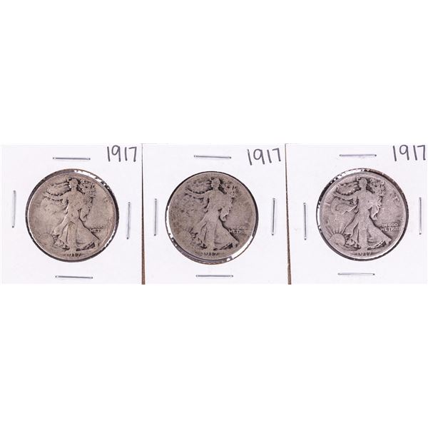 Lot of (3) 1917 Walking Liberty Half Dollar Coins