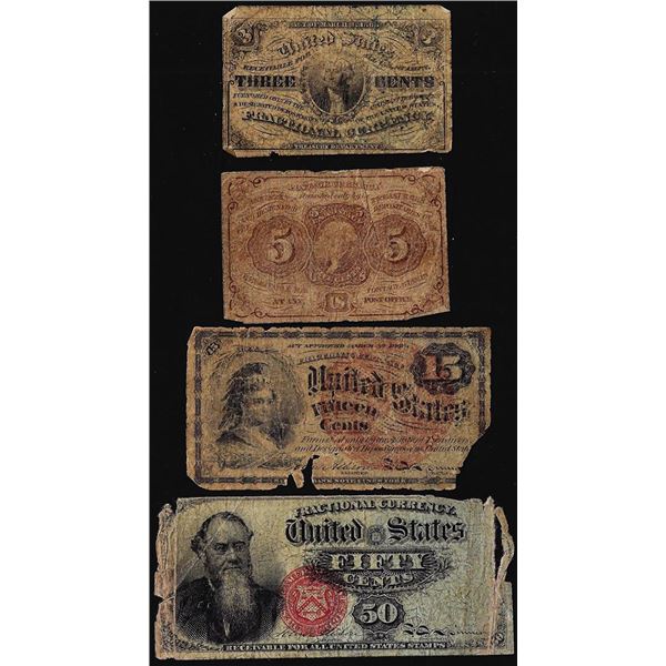Lot of (4) 1860's Miscellaneous Fractional Currency Notes