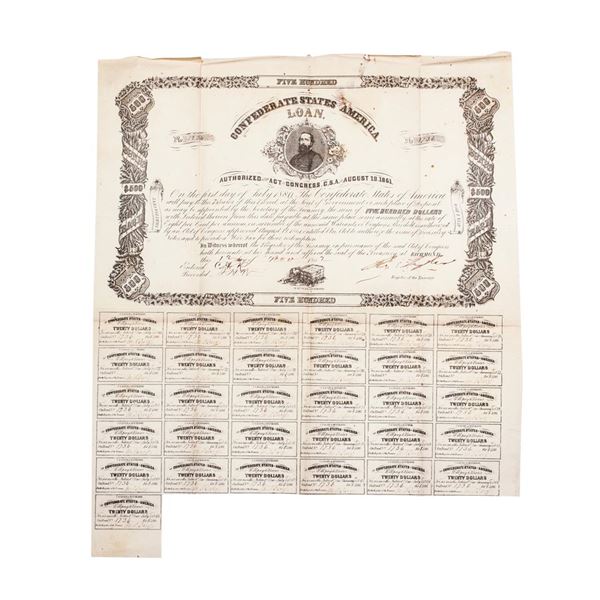 1862 $500 Confederate Bond Obsolete Sheet B-127
