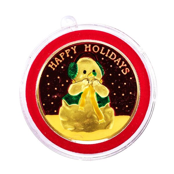 2002 Happy Holidays .999 Fine Silver Colorized Enamel Round