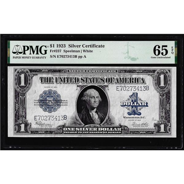 1923 $1 Silver Certificate Note Fr.237 PMG Gem Uncirculated 65EPQ