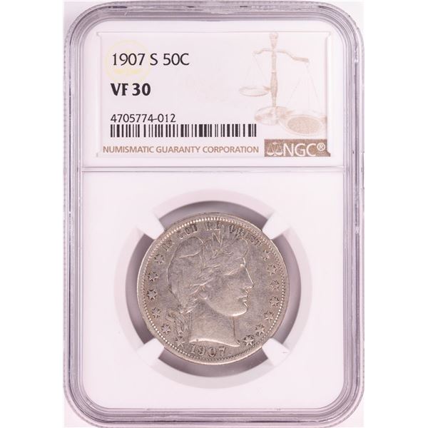 1907-S Barber Half Dollar Coin NGC VF30