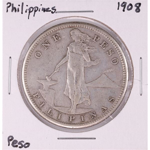 1908 Philippines One Peso Silver Coin