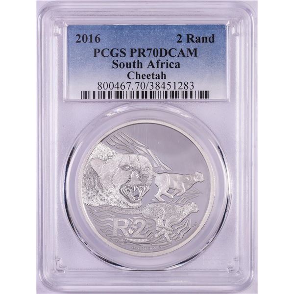 2016 Proof South Africa 2 Rand Cheetah Silver Coin PCGS PR70DCAM