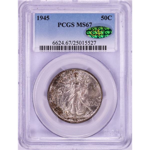 1945 Walking Liberty Half Dollar Coin PCGS MS67 CAC