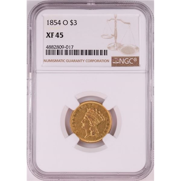 1854-O $3 Indian Princess Head Fold Coin NGC XF45