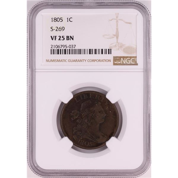 1805 S-269 Draped Bust Large Cent Coin NGC VF25 BN