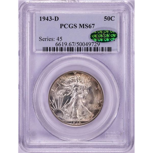 1943-D Walking Liberty Half Dollar Coin PCGS MS67 CAC