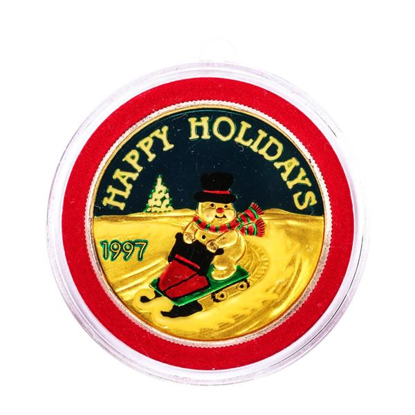 1997 Happy Holidays .999 Fine Silver Colorized Enamel Round