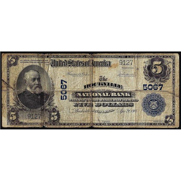 1902PB $5 Rockville National Bank, IN CH# 5067 National Currency Note