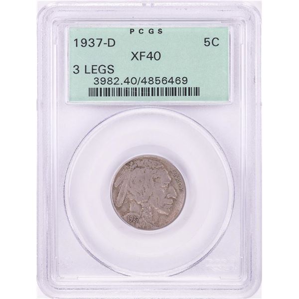 1937-D 3 Legged Buffalo Nickel Coin PCGS XF40 Old Green Holder