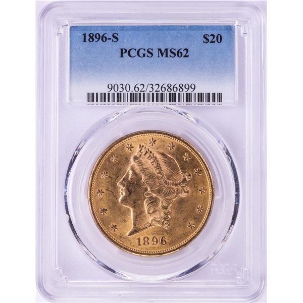 1896-S $20 Liberty Head Double Eagle Gold Coin PCGS MS62