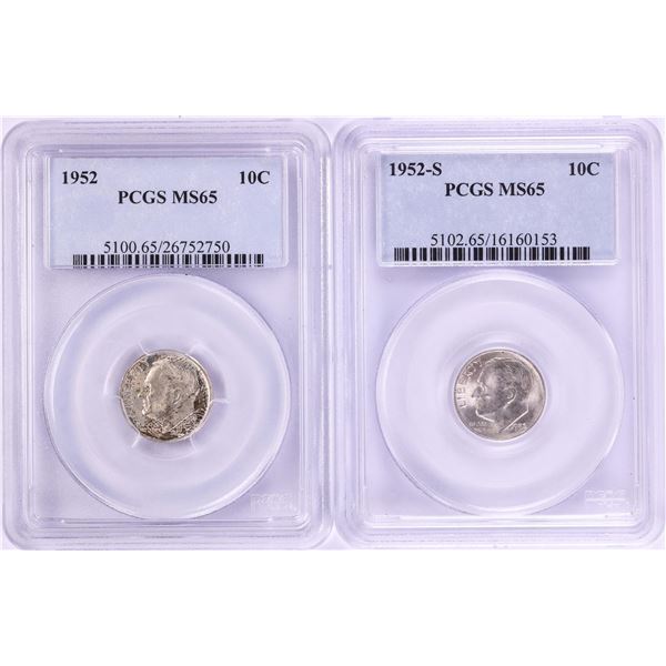 Lot of 1952 & 1952-S Roosevelt Dime Coins PCGS MS65