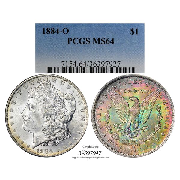 1884-O $1 Morgan Silver Dollar Coin PCGS MS64 Amazing Toning