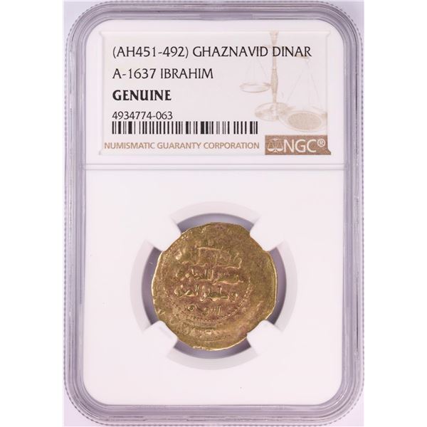 AH451-492 Ghaznavid Dinar A-1637 Ibrahim Gold Coin NGC Genuine