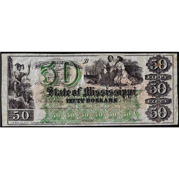 1860's $50 State of Mississippi Obsolete Note