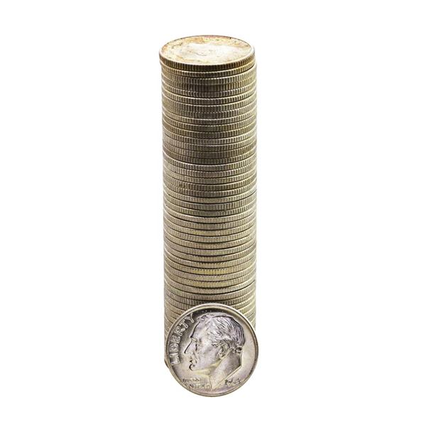 Roll of (50) Brilliant Uncirculated 1964-D Roosevelt Dime Coins