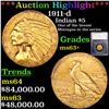 Image 1 : *HIGHLIGHT OF ENTIRE AUCTION* 1911-d Gold Indian Half Eagle $5 Graded ms63+ By SEGS (fc)