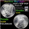 Image 1 : *HIGHLIGHT OF NIGHT* 1924-s TOP POP Peace Dollar $1 Graded ms66 By SEGS (fc)