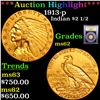 Image 1 : ***Auction Highlight*** 1913-p Gold Indian Quarter Eagle $2 1/2 Graded Select Unc By USCG (fc)