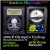 Image 1 : Proof 1995-P Olympics Cycling Modern Commem Dollar $1 Graded GEM++ Proof Deep Cameo by USCG