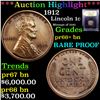 Image 1 : Proof ***Auction Highlight*** 1912 Lincoln Cent 1c Graded Gem++ Proof BN By USCG (fc)