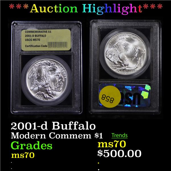 ***Auction Highlight*** 2001-d Buffalo Modern Commem Dollar $1 Graded ms70, Perfection by USCG (fc)