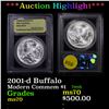Image 1 : ***Auction Highlight*** 2001-d Buffalo Modern Commem Dollar $1 Graded ms70, Perfection by USCG (fc)
