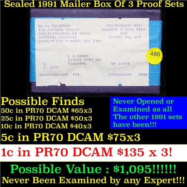 ***Auction Highlight*** Original sealed box 3- 1991 United States Mint Proof Sets (fc)