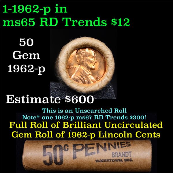 Shotgun Lincoln 1c roll, 1962-p 50 pcs Brandt Wrapper Grades