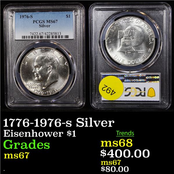 PCGS 1776-1976-s Silver Eisenhower Dollar $1 Graded ms67 By PCGS