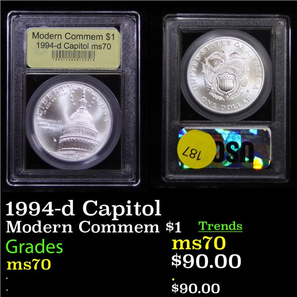 1994-d Capitol Modern Commem Dollar $1 Graded ms70, Perfection by USCG
