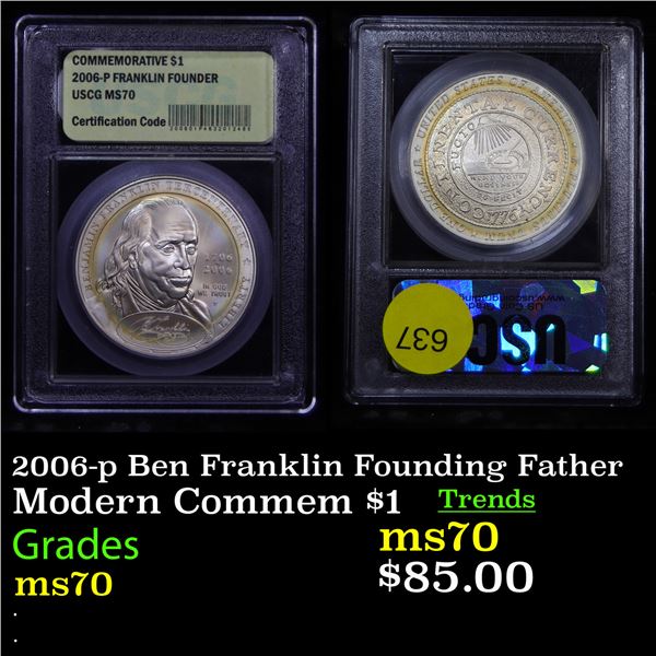 2006-p Ben Franklin Founding Father Modern Commem Dollar $1 Graded ms70, Perfection by USCG