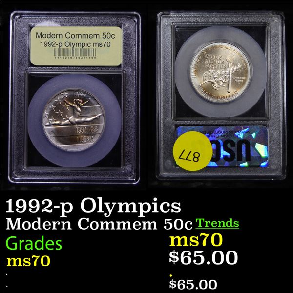 1992-p Olympics Modern Commem Half Dollar 50c Graded ms70, Perfection by USCG