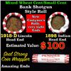 Image 1 : Mixed small cents 1c orig shotgun roll, 1918-d Wheat Cent, 1898 Indian cent other end, Seal Strong W